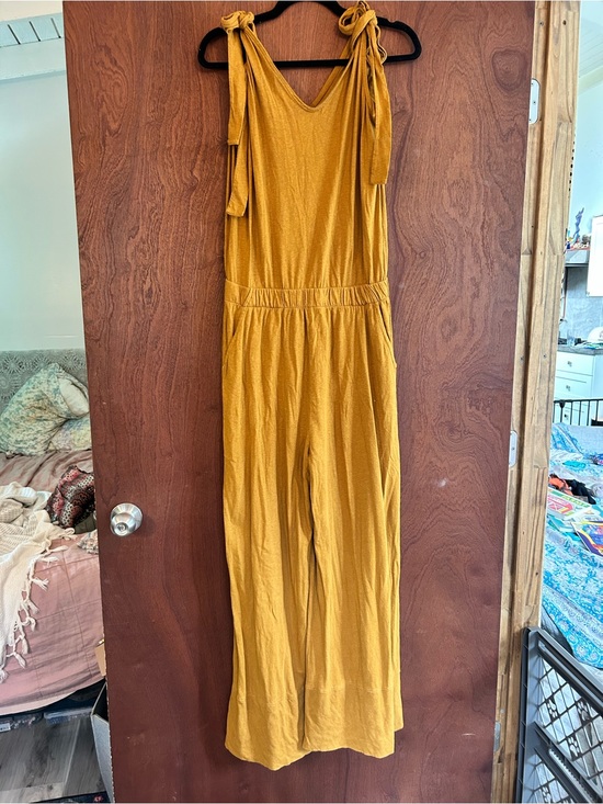 Pact Pants - Pact Mustard Tie-Shoulder Wide-Leg Jumpsuit